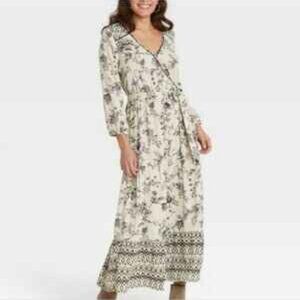 Knox Rose Floral Maxi Dress Peasant Bohemian 3/4 Sleeves Size Large